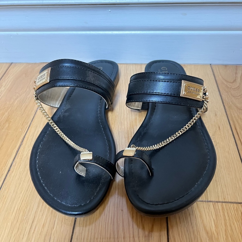Guess Black and Gold Chain Sandals